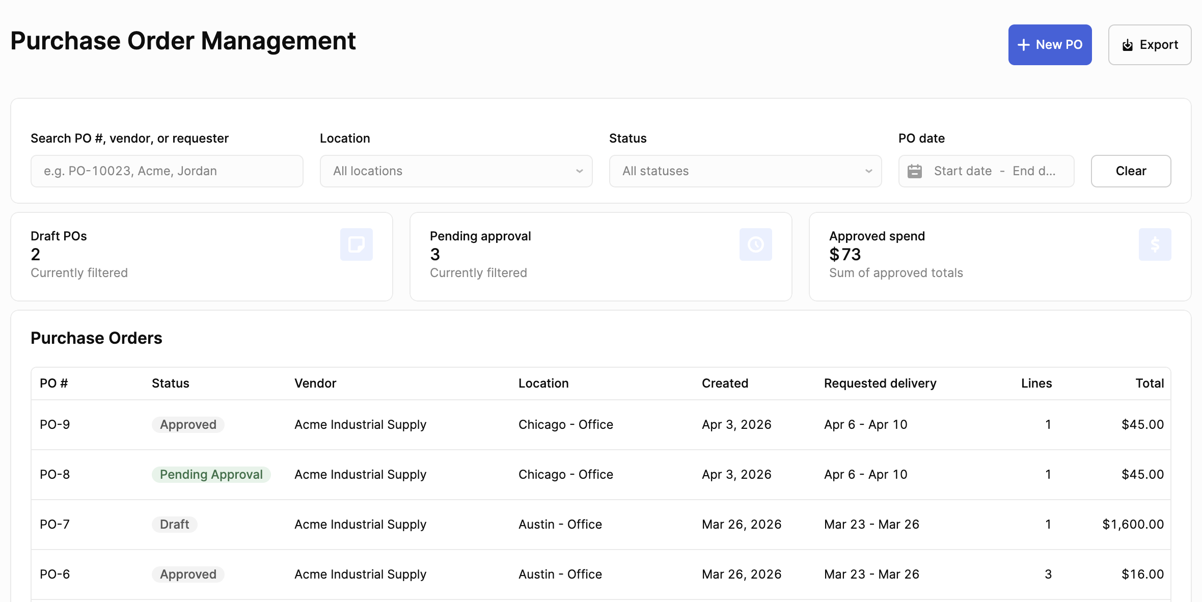 Purchase Order Tracker Dashboard